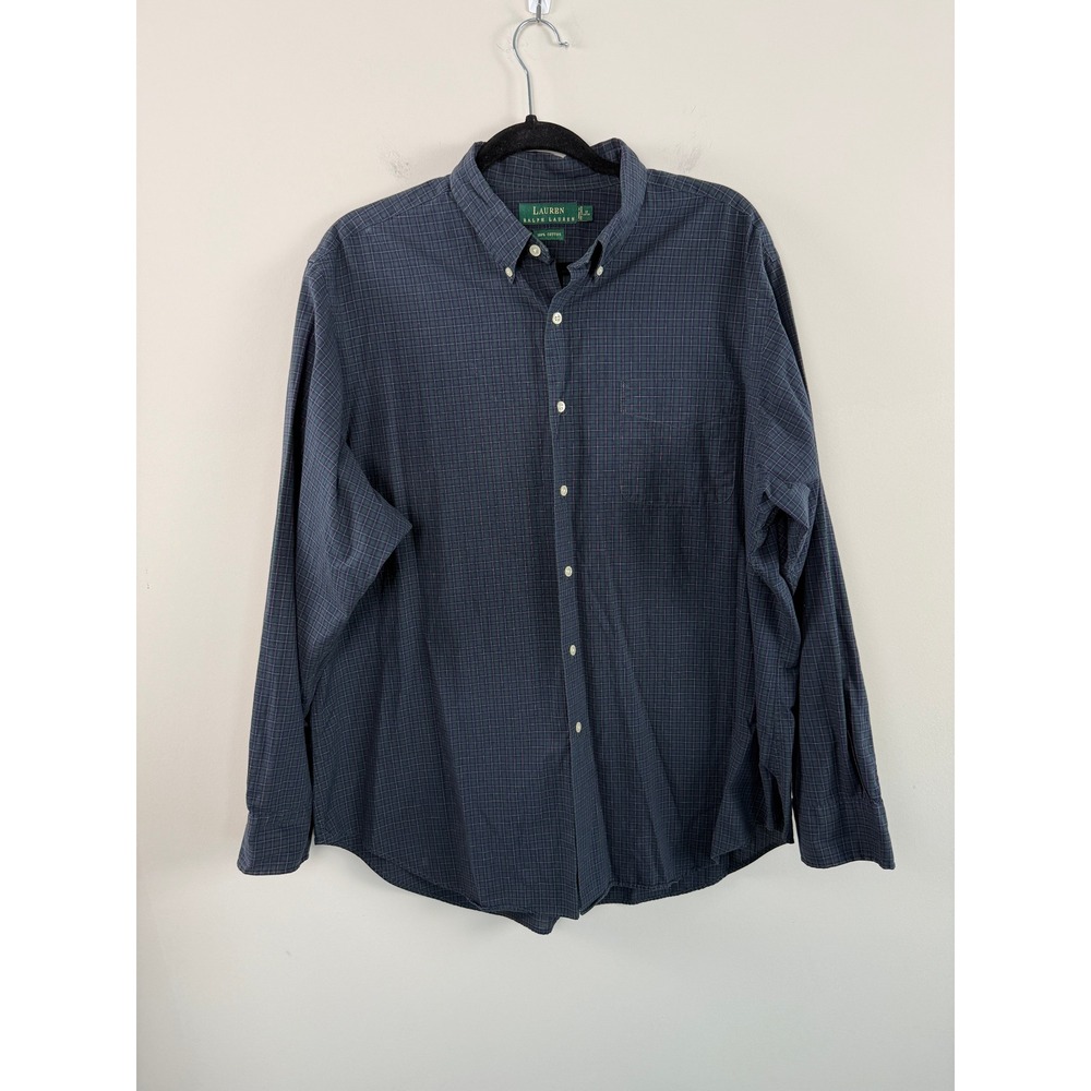 Lauren Ralph Lauren Dress Shirt Blue Green Plaid 17 34/35 XL Long Sleeve Cotton